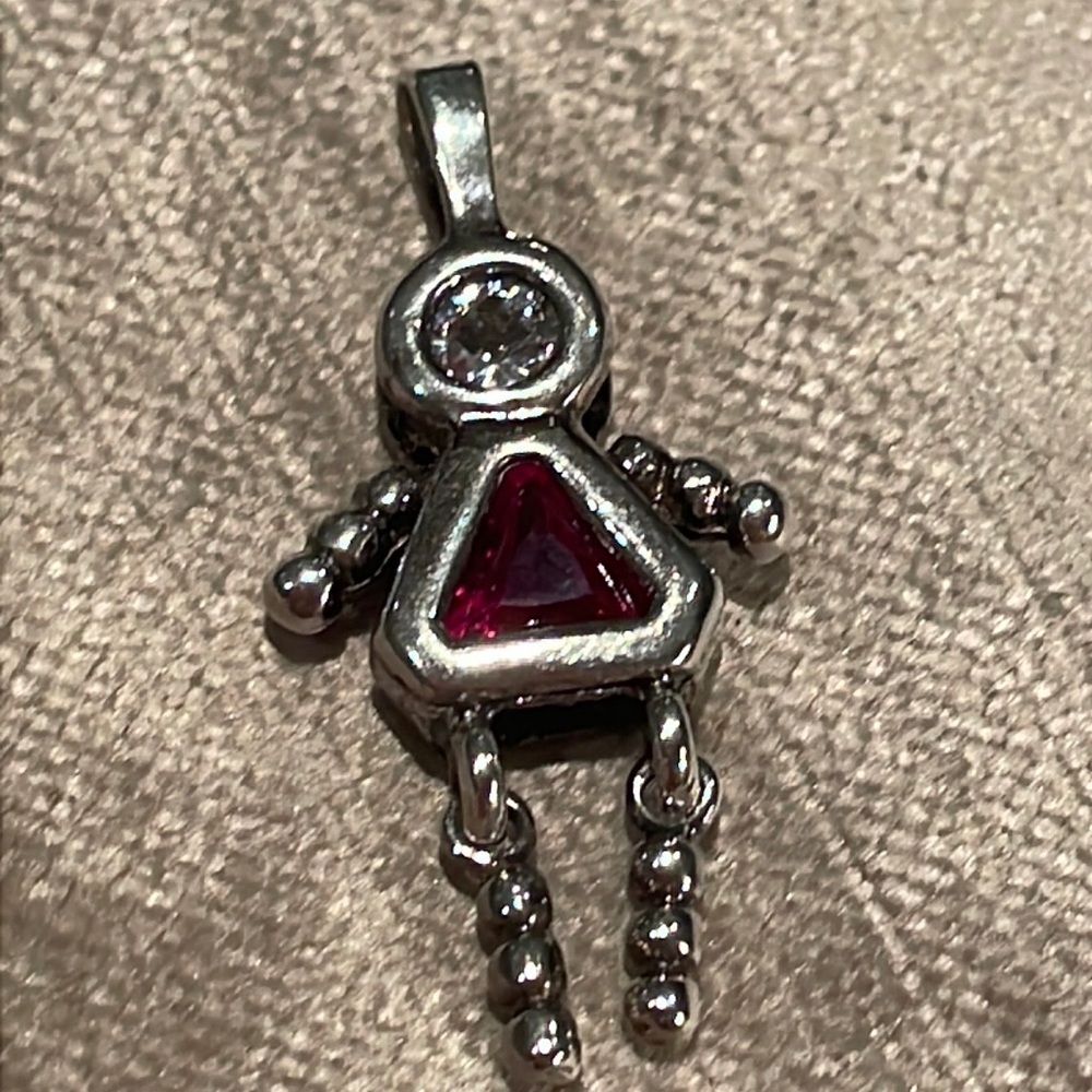 Vintage Birthstone Moving Girl Dress Charm for Necklace Pendant Red 925